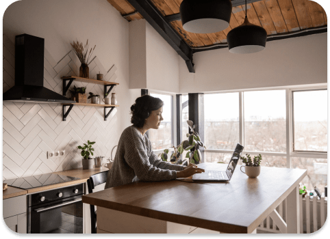 Modern dining area with large windows